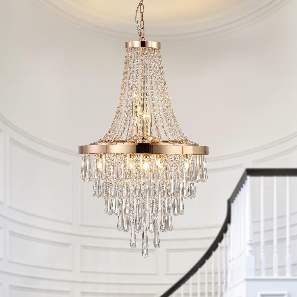 Gold Crystal Chandeliers,Large Contemporary Luxury Ceiling Lighting for Living Room Dining Room Bedroom Hallway (Bulbs Not Included)