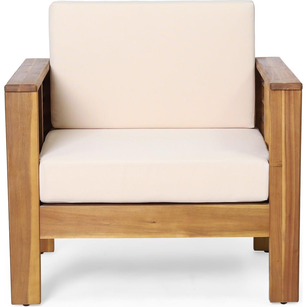 Teak Acacia Wood Loveseat and Coffee Table Set with Cream Cushions