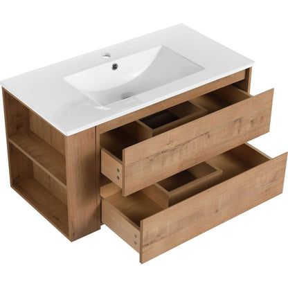 36" Wall Mounting Bathroom Vanity With Ceramic Sink, Soft Close Drawer