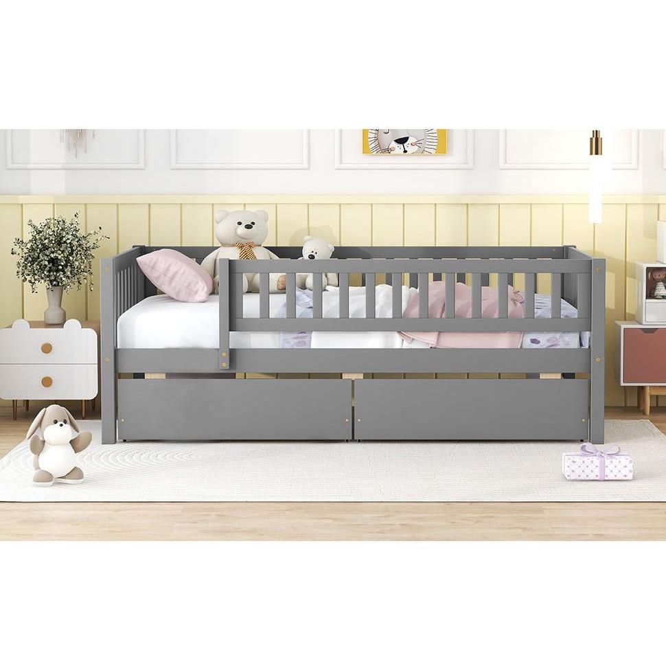 Twin Size Daybed Wood Bed with Two Drawers, Gray