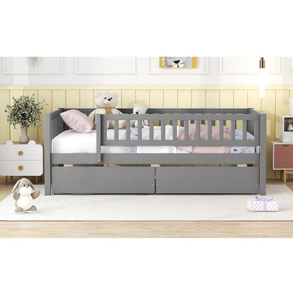 Twin Size Daybed Wood Bed with Two Drawers, Gray