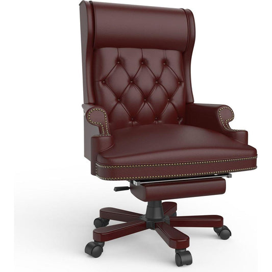 330LBS Executive Office Chair with Footstool, Ergonomic Design High Back Reclining Comfortable Desk Chair - Burgundy