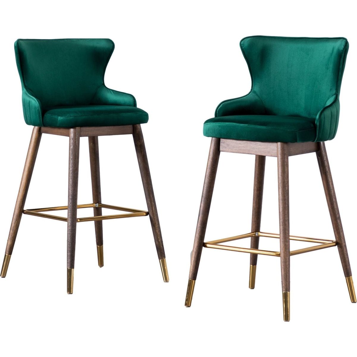 Leland Fabric Upholstered Wingback Bar Stools, Set of 2, Green
