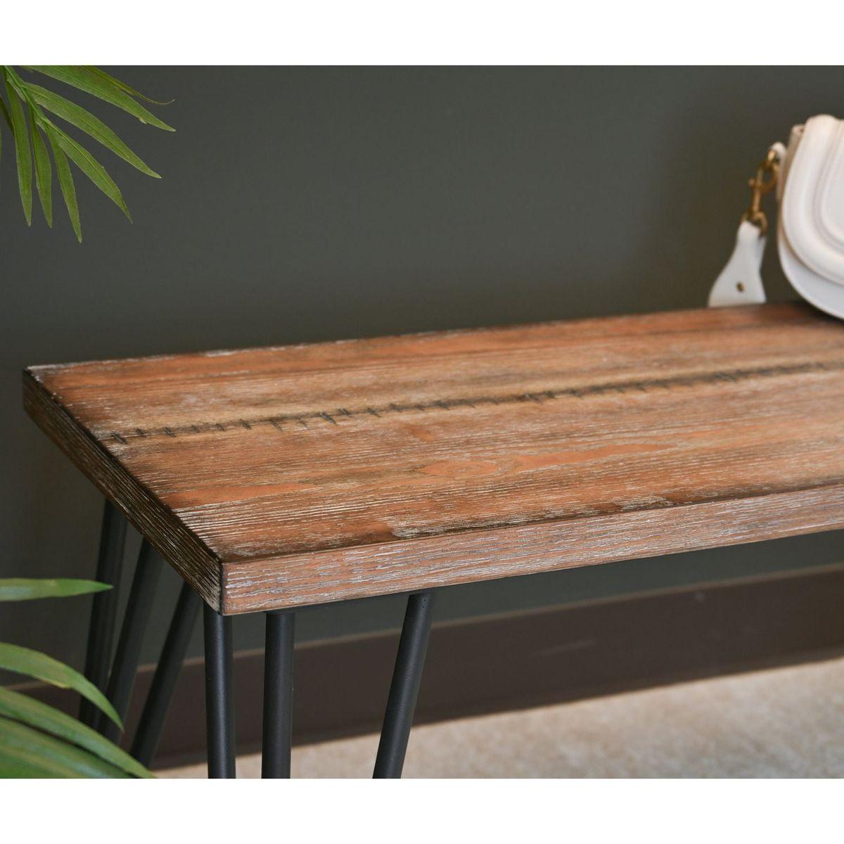 Aryven Industrial Wood Dining Bench, Rustic Dark Pine Finish