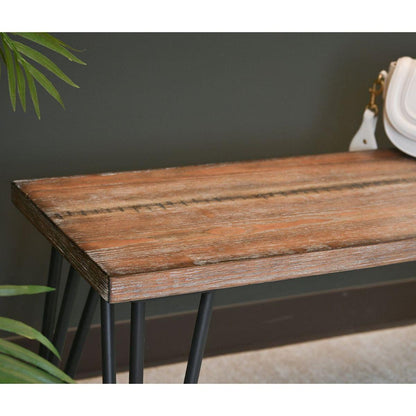 Aryven Industrial Wood Dining Bench, Rustic Dark Pine Finish
