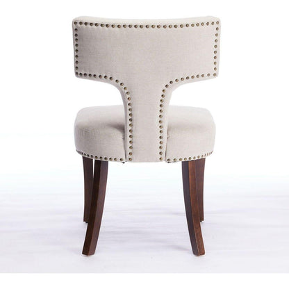 Mid Century Modern Dining Chairs Set of 2, Farmhouse Linen Fabric Upholstered Accent Chair Curved Backrest with Copper Nails around,Kitchen Chairs with Hardwood Frame, Beige
