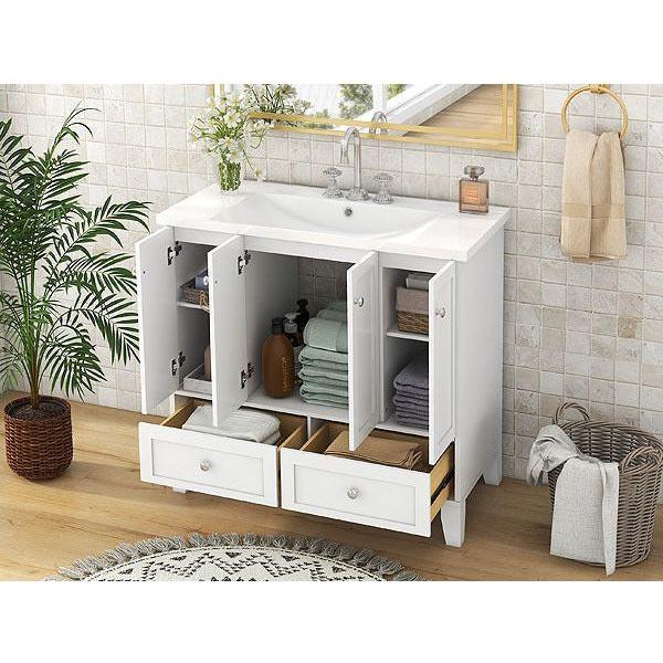 36" Bathroom Vanity with Resin Sink Combo,Solid Wood Frame Bathroom Storage Cabinet, Freestanding Vanity Set with 4 Soft Closing Doors& 2 Drawers