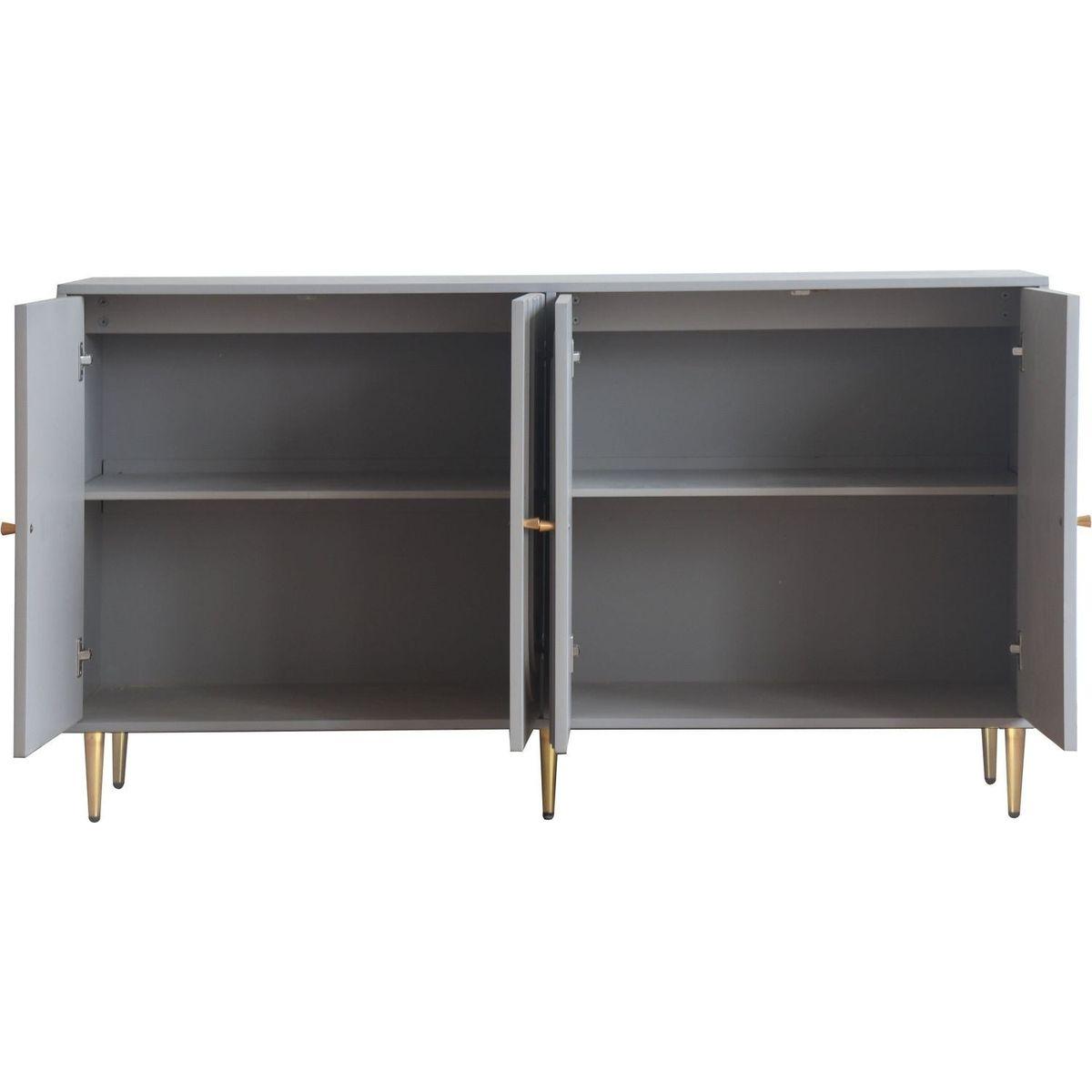 Modern Gray Lacquered 4 Door Wooden Cabinet Sideboard Buffet Server Cabinet Storage Cabinet, for Living Room, Entryway, Hallway, Office, Kitchen and Dining Room