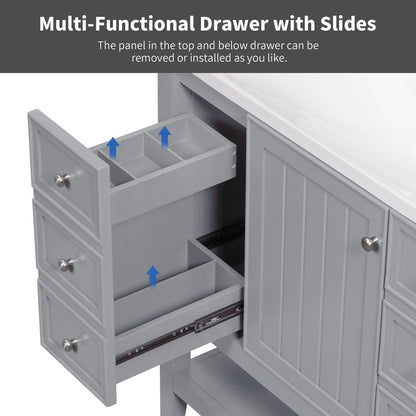 36" Bathroom Vanity with Sink Combo, One Cabinet and Three Drawers, Solid Wood and MDF Board, Grey