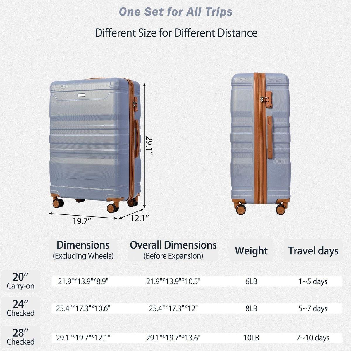 Luggage Sets New Model Expandable ABS Hardshell 3pcs Clearance Luggage Hardside Lightweight Durable Suitcase sets Spinner Wheels Suitcase with TSA Lock 20"24"28"(blue and brown)