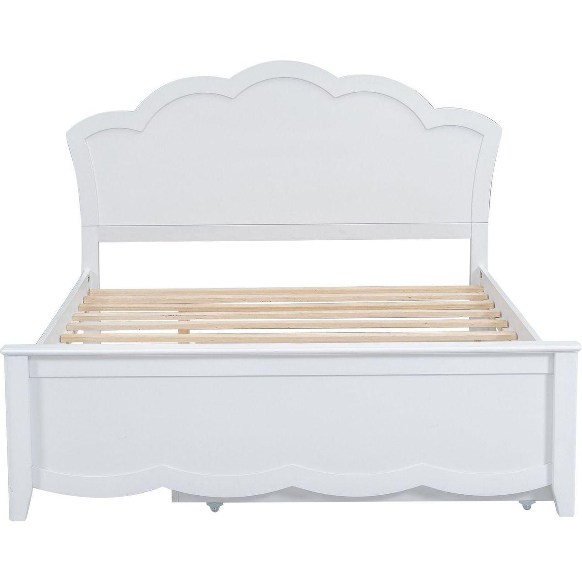 Full Size Wood Platform Bed with Headboard and Twin Size Trundle, White - Streamdale Furniture