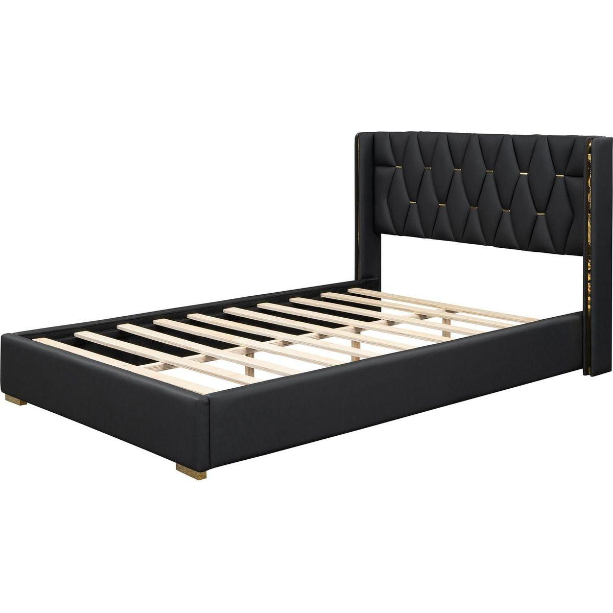 Full Size Upholstered Platform Bed with Metal Strips, Black