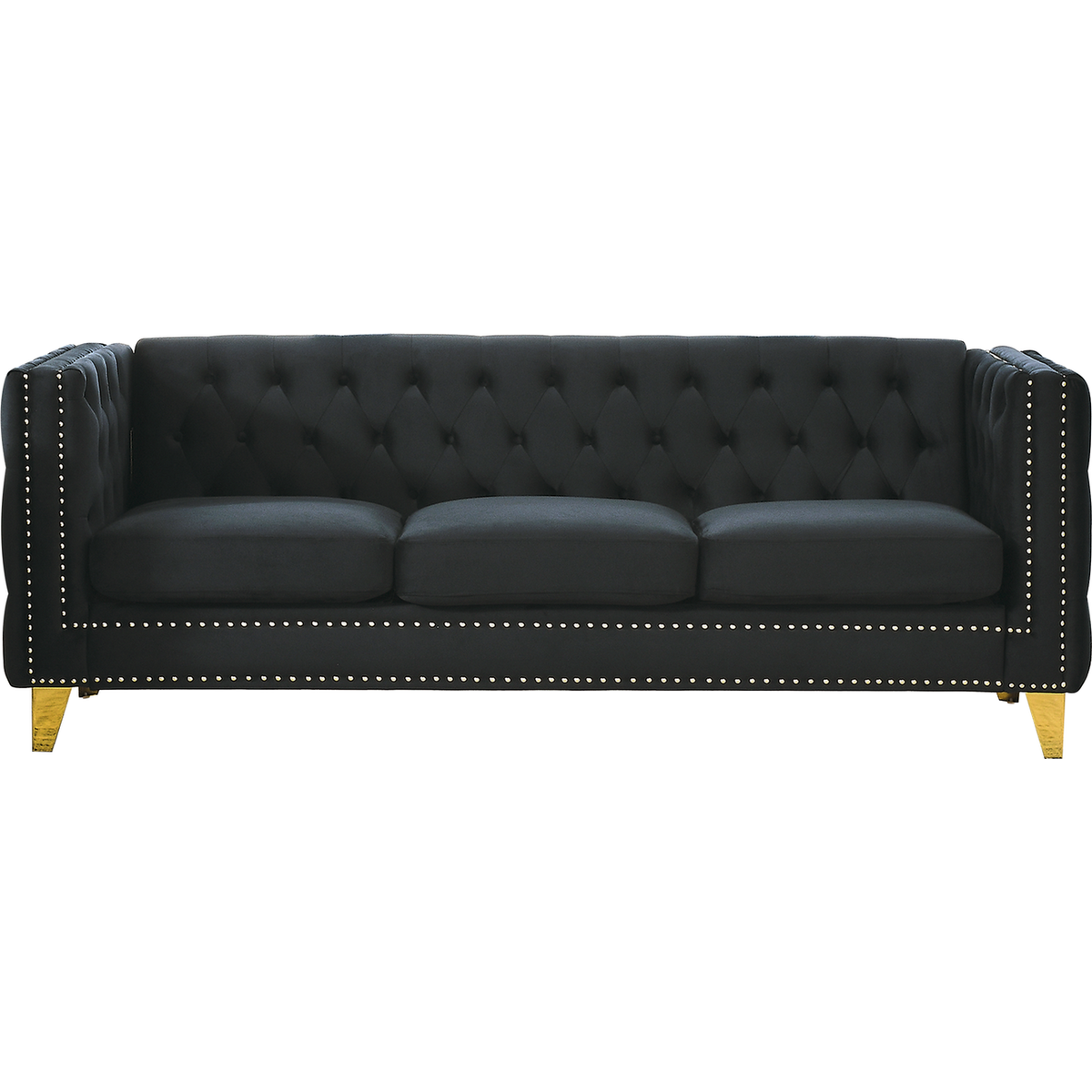 Velvet Sofa for Living Room,Buttons Tufted Square Arm Couch, Modern Couch Upholstered Button and Metal Legs, Sofa Couch for Bedroom, Black Velvet