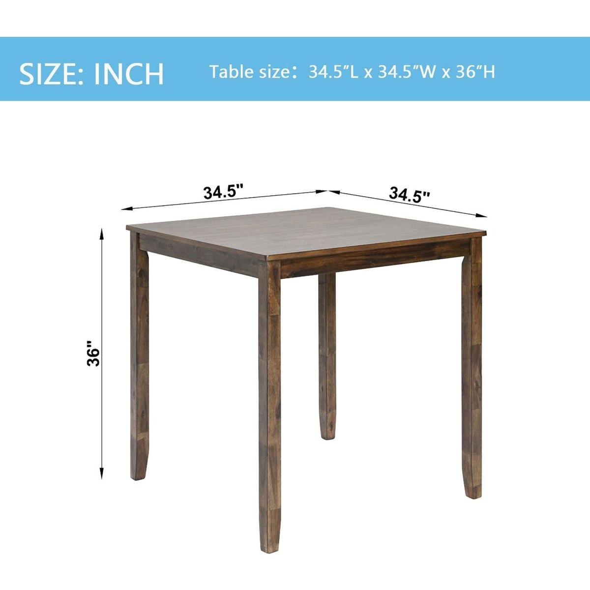 Wooden Dining Square Table, Kitchen Table for Small Space, 4 Person Counter Height Table, Walnut ONLY THE TABLE