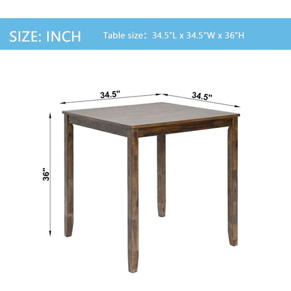 Wooden Dining Square Table, Kitchen Table for Small Space, 4 Person Counter Height Table, Walnut ONLY THE TABLE