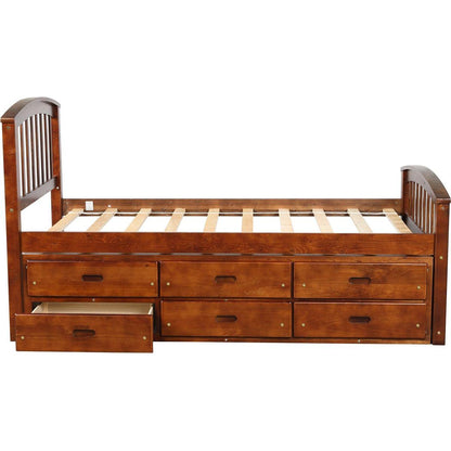 Twin Size Platform Storage Bed Solid Wood Bed with 6 Drawers