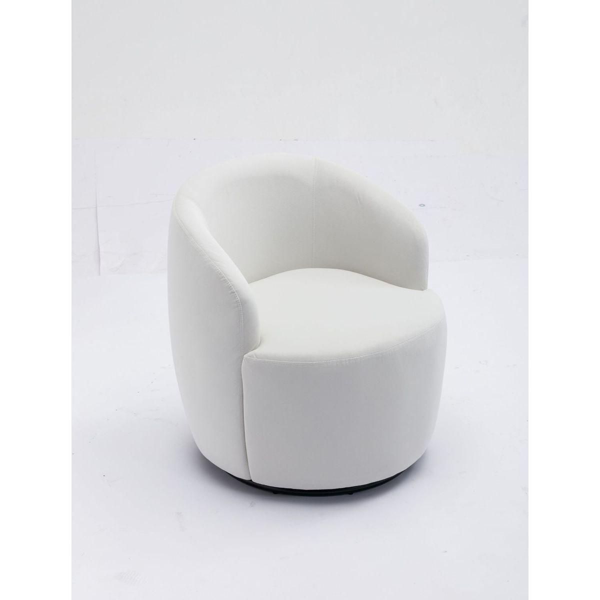 Velvet Fabric Swivel Accent Armchair Barrel Chair With Black Powder Coating Metal Ring,White