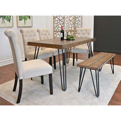 Ashford 6-Piece Dining Set, Hairpin Dining Table with 4 Chairs and Bench, 4 Color Options