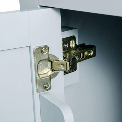 Kitchen Cart with Rubber wood Drop-Leaf Countertop, Cabinet door internal storage racks,Kitchen Island on 5 Wheels with Storage Cabinet and 3 Drawers for Dining Room, Grey Blue