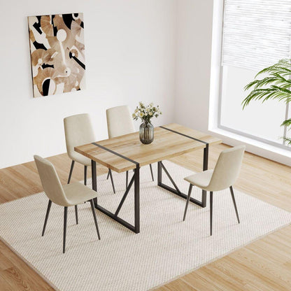 Dining Chairs Set of 4,Modern Kitchen Dining Room Chairs,Upholstered Dining Accent Chairs in linen Cushion Seat and Sturdy Black Metal Legs .Fabric dining chairs (Beige)