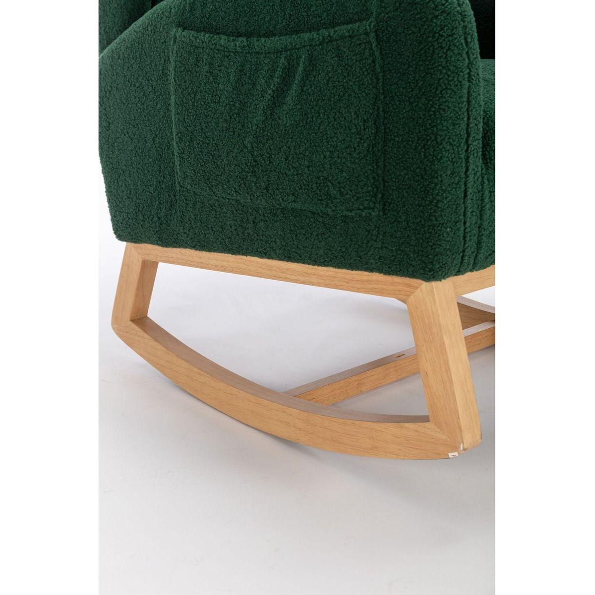 Teddy Fabric Rocking Chair With Packet Wood Legs,Green
