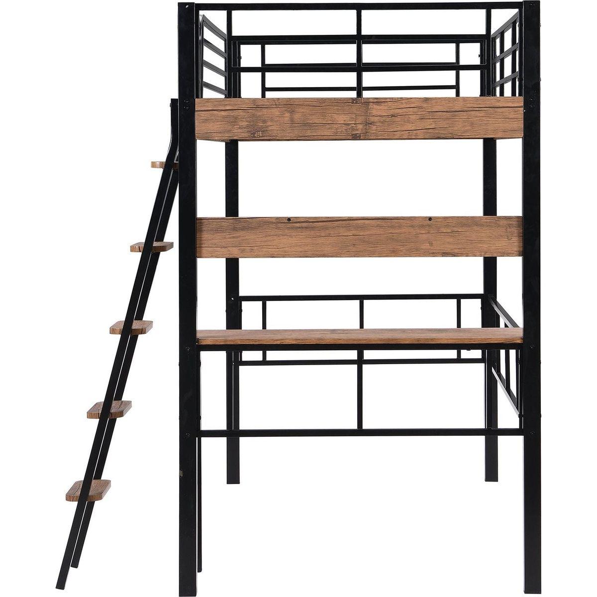 Metal Twin Size Loft Bed with Built-in Desk, Storage Shelf and Ladder, Black