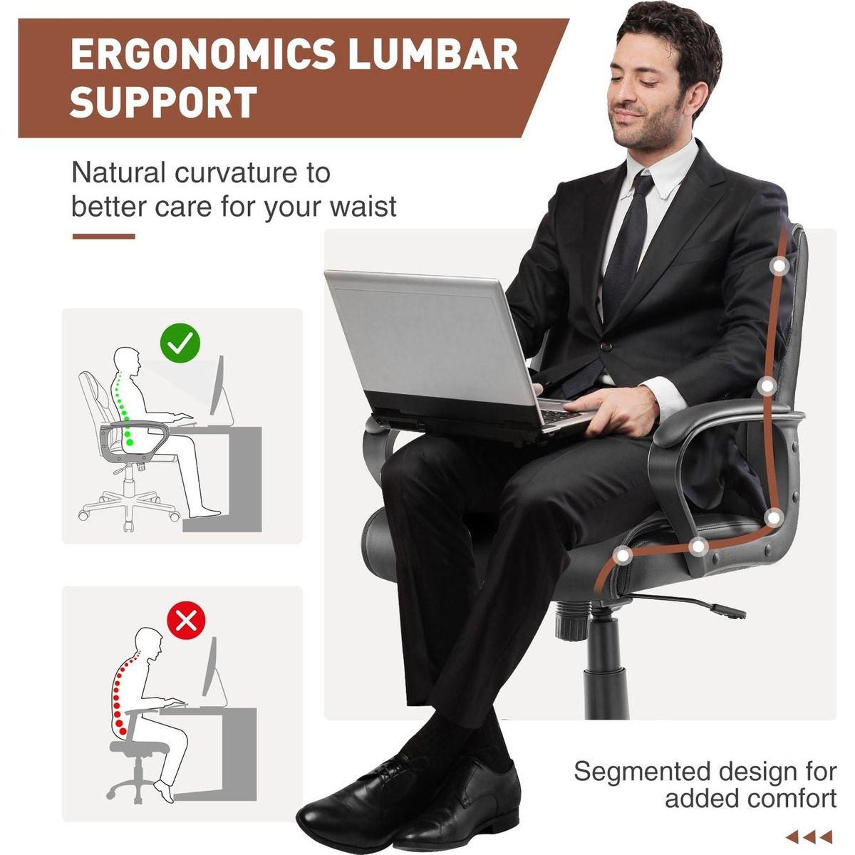 Mid Back Office Desk Chair with Padded Armrests PU Leather Home Office Chair