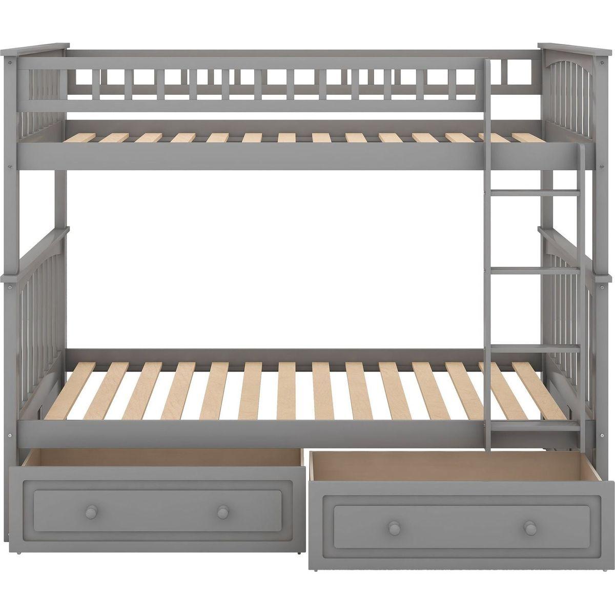 Twin over Twin Bunk Bed with Drawers, Convertible Beds, Gray