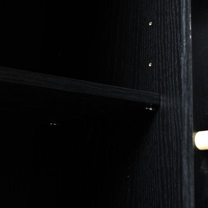 54.5" Farmhouse Kitchen Island with Power Outlet, Kitchen Storage Island with Internal Storage Rack, Drop Leaf, Spice Rack, Rolling Kitchen Cart on Wheels, for Home, Kitchen and Dining Room,Black