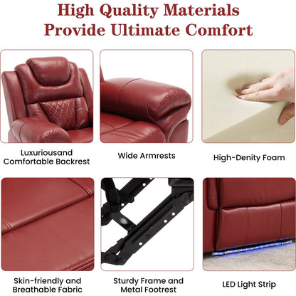 Home Theater Seating Manual Recliner Chair with LED Light Strip for Living Room,Bedroom, Wind Red