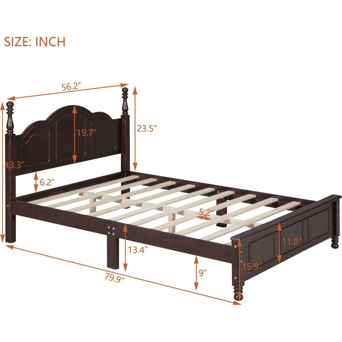 Full Size Wood Platform Bed Frame,Retro Style Platform Bed with Wooden Slat Support,Dark Walnut