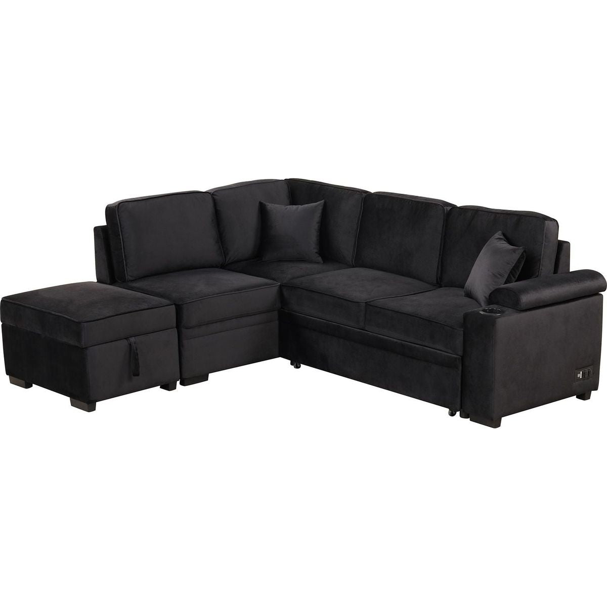 87.4" Sleeper Sofa Bed,2 in 1 Pull Out sofa bed L Shape Couch with Storage Ottoman for Living Room,Bedroom Couch and Small Apartment, Black