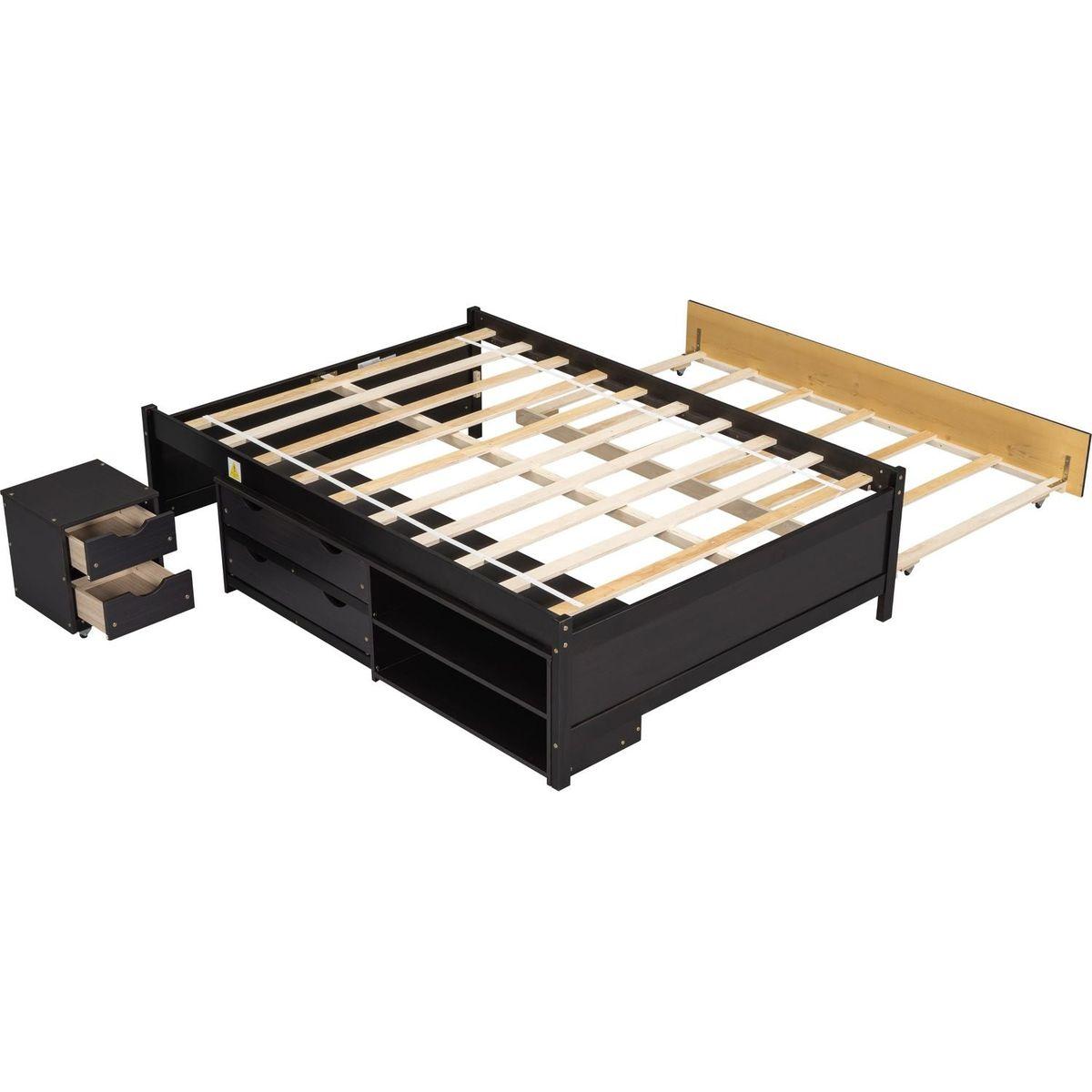 Versatile Full Bed with Trundle,Under bed Storage Box and Nightstand .Espresso