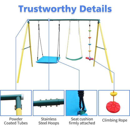 Indoor/Outdoor Metal Swing Set with Safety Belt for Backyard