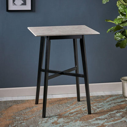 Modern Bar Height 42" Dining Table, Rubberwood Legs and Laminate Table Top, Gray Finish, Black