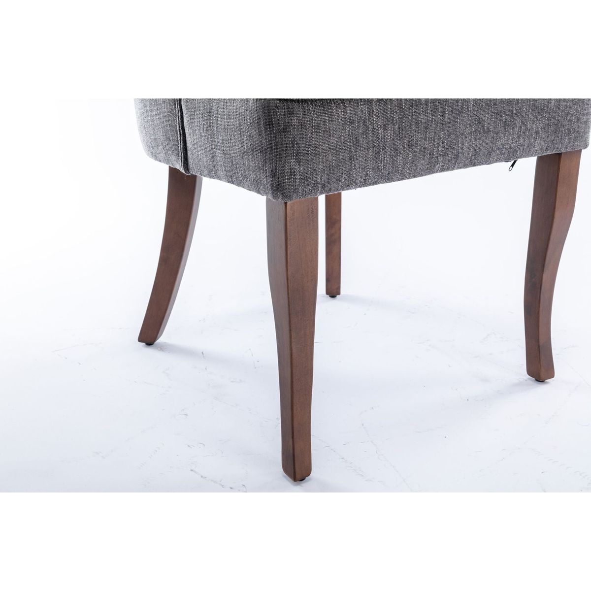 Exquisite Gray Linen Fabric Upholstered Strip Back Dining Chair with Solid Wood Legs 2 Pcs