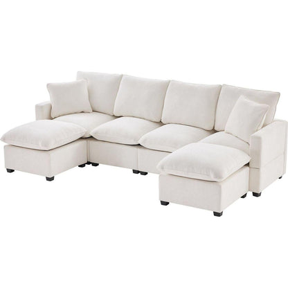 110x57" Modern U Shape Modular Sofa, 6 Seat Chenille Sectional Couch Set with 2 Pillows Included, Freely Combinable Indoor Funiture for Living Room, Apartment, Office, 2 Colors