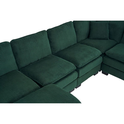 Modern U Shaped 6-seat Sectional Sofa Couch with one Ottoman and three toss pillows, Modular Sofa for Living Room,Corduroy sofa