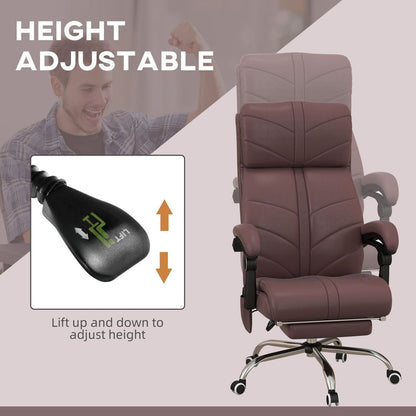 Vinsetto Executive Massage Office Chair with 4 Vibration, Computer Desk Chair, PU Leather Heated Reclining Chair with Adjustable Height, Swivel Wheels, Brown