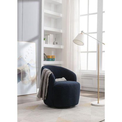 Teddy Fabric Swivel Accent Armchair Barrel Chair With Black Powder Coating Metal Ring,Dark Blue