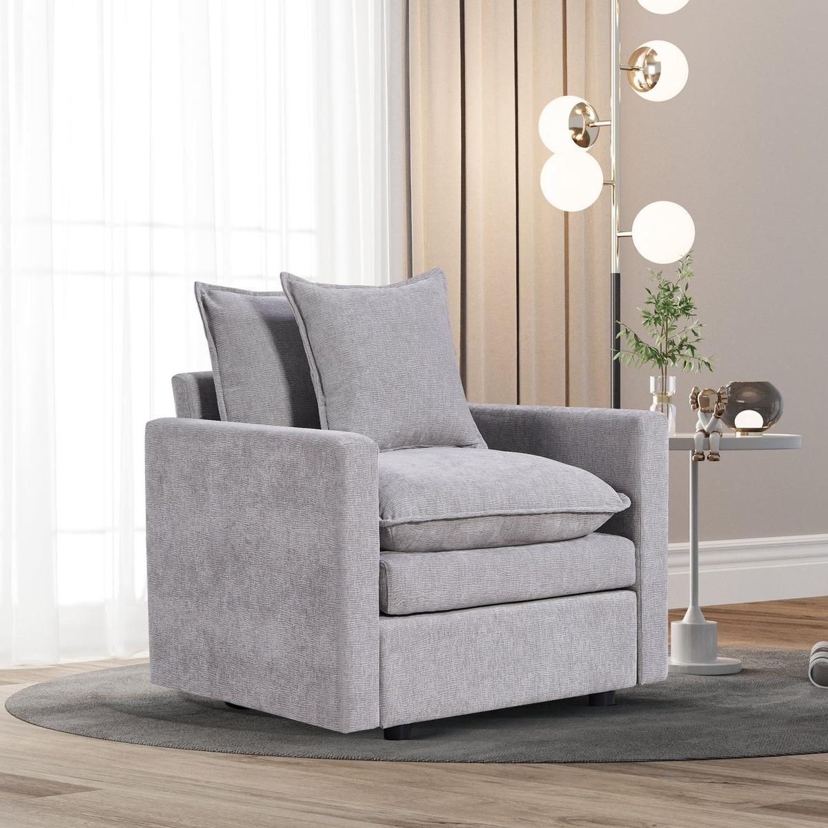 Chenille Fabric Comfy Deep Single Seat Sofa Upholstered Reading Armchair Living Room