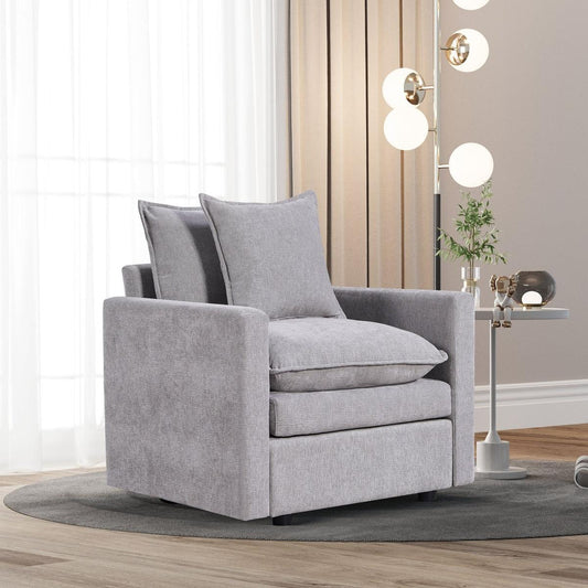 Chenille Fabric Comfy Deep Single Seat Sofa Upholstered Reading Armchair Living Room