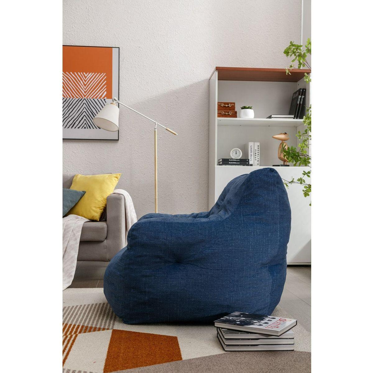 Soft Cotton Linen Fabric Bean Bag Chair Filled With Memory Sponge,Blue