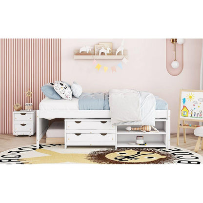 Versatile Full Bed with Trundle,Under bed Storage Box and Nightstand .White