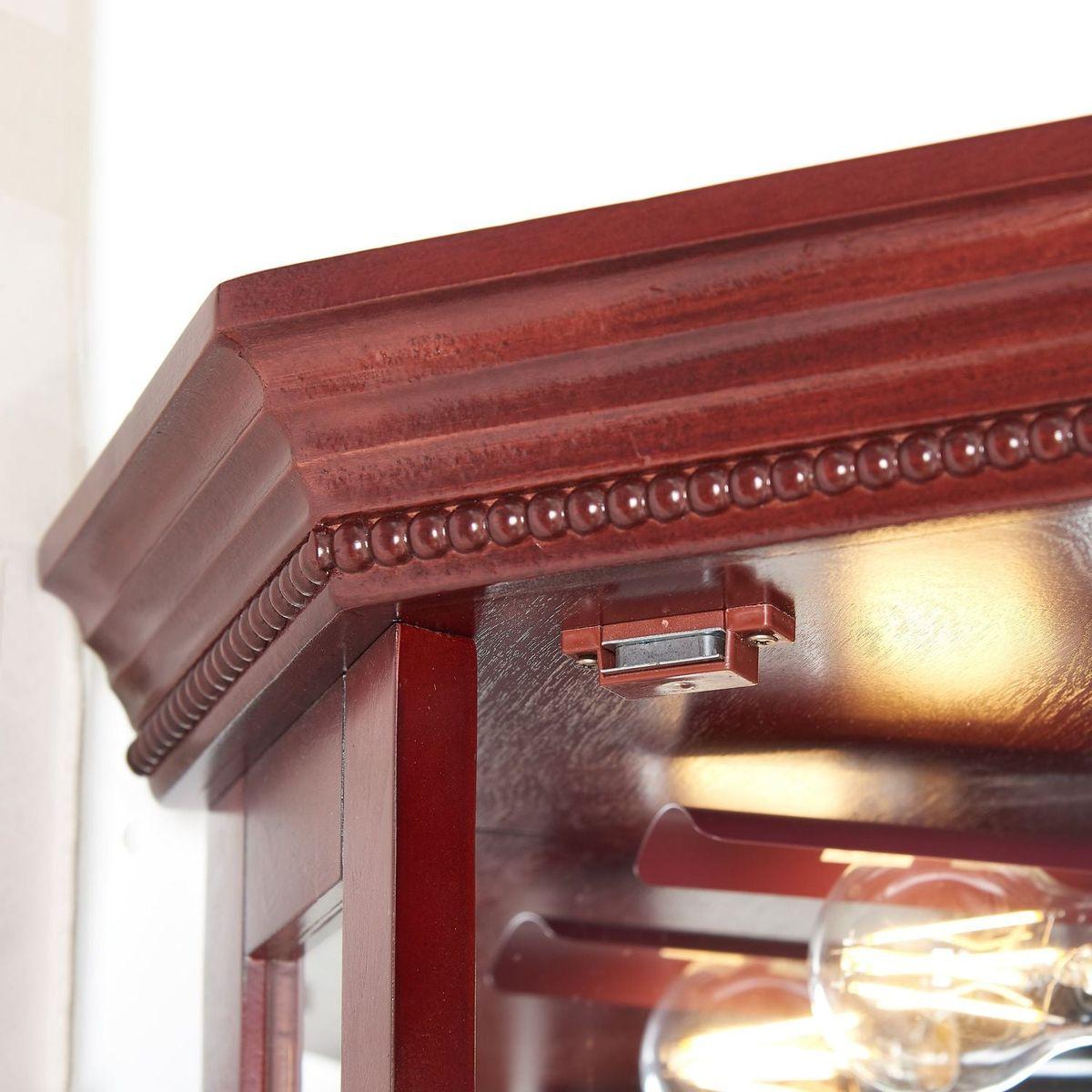 Corner Curio Cabinet with Lights, Adjustable Tempered Glass Shelves, Mirrored Back, Display Cabinet,Cherry (E26 light bulb not included)