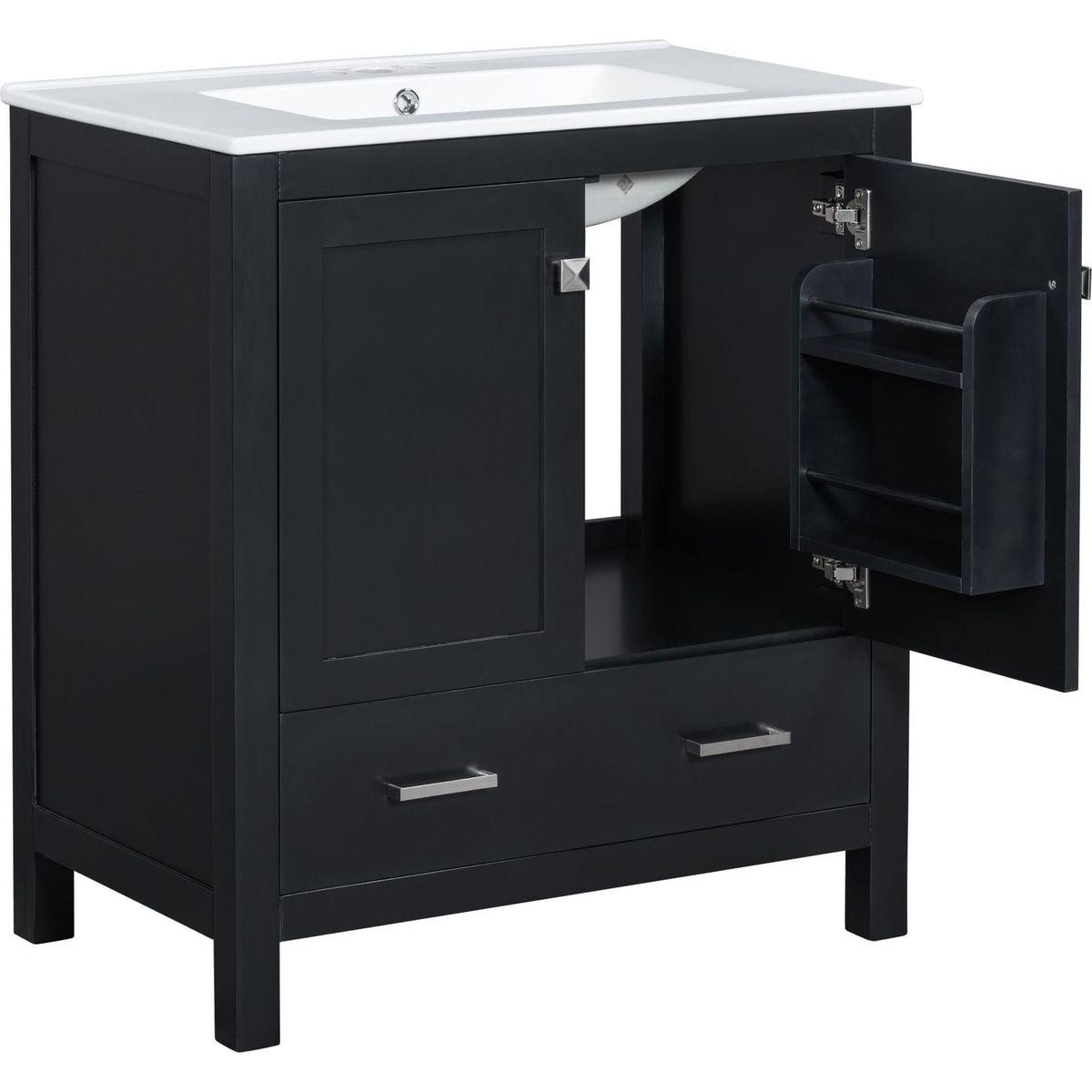 30" Black Bathroom Vanity with Single Sink, Combo Cabinet Undermount Sink, Bathroom Storage Cabinet with 2 Doors and a Drawer, Soft Closing, Multifunctional Storage, Solid Wood Frame