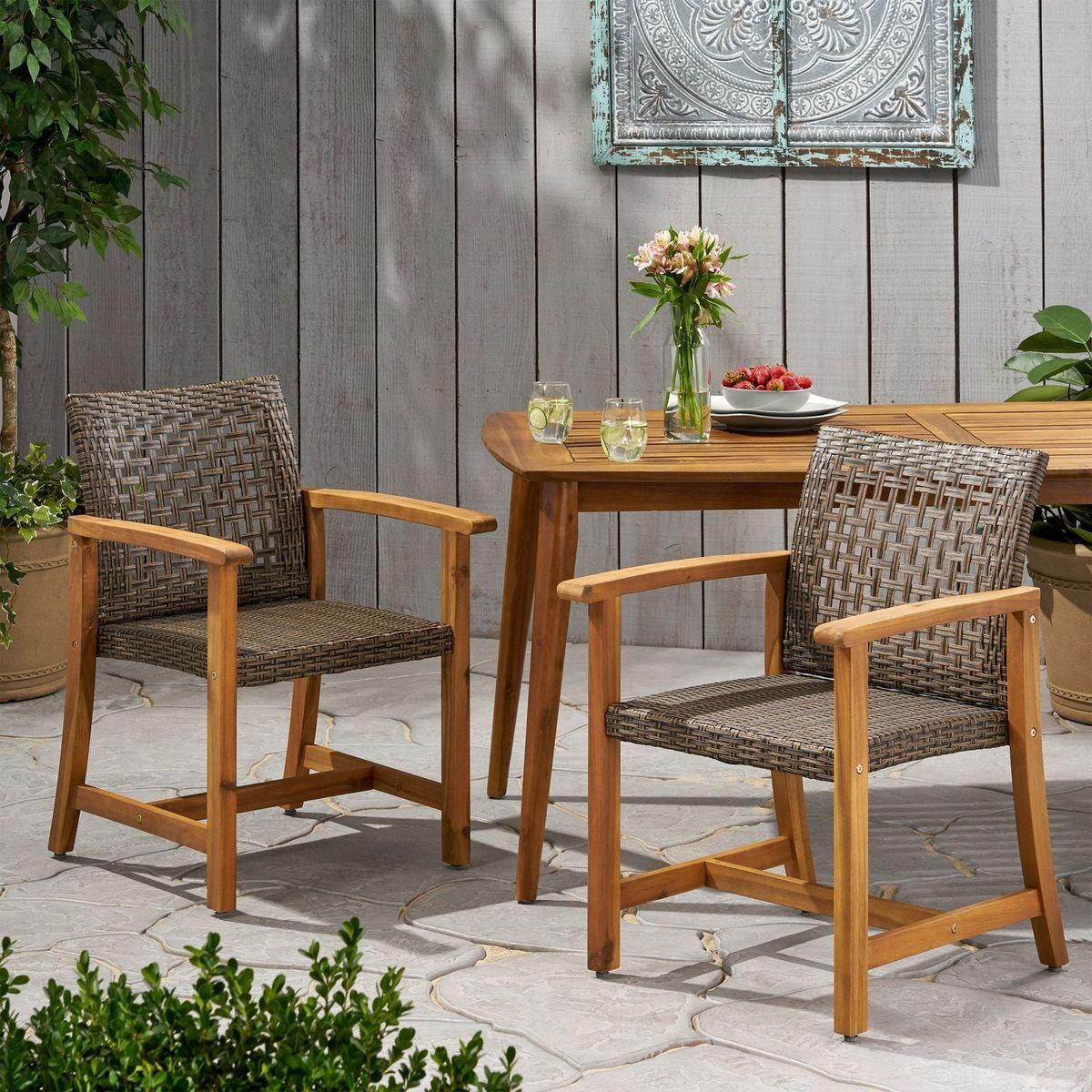 HAMPTON WOOD AND WICKER DINING CHAIR(SET OF 2 )