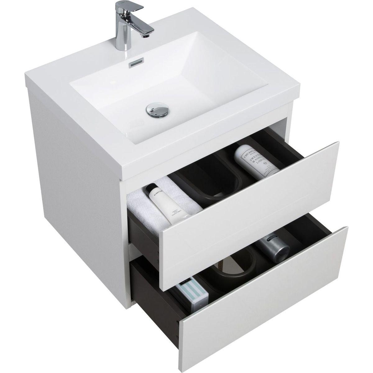 24" Floating Bathroom Vanity with Sink, Modern Wall-Mounted Bathroom Storage Vanity Cabinet with Resin Top Basin and Soft Close Drawers, Glossy White