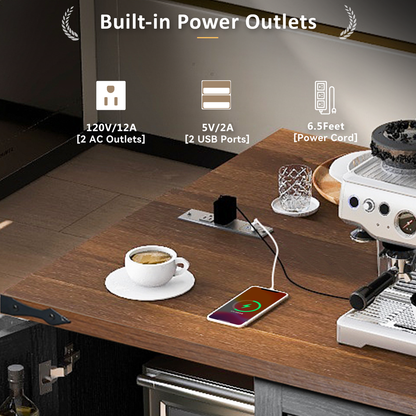 54.5" Farmhouse Kitchen Island with Power Outlet, Kitchen Storage Island with Internal Storage Rack, Drop Leaf, Spice Rack, Rolling Kitchen Cart on Wheels, for Home, Kitchen and Dining Room,Black