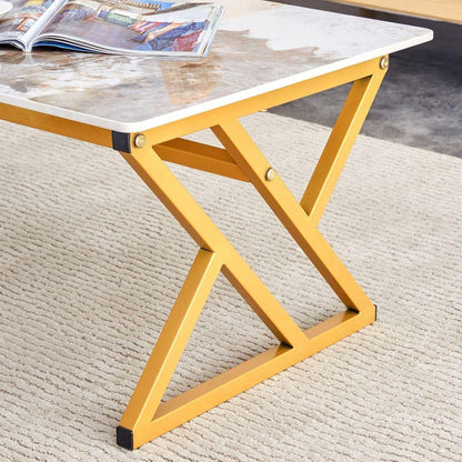 A modern minimalist style marble patterned coffee table with golden metal legs. Computer desk. Game table. Tea table. CT-XX